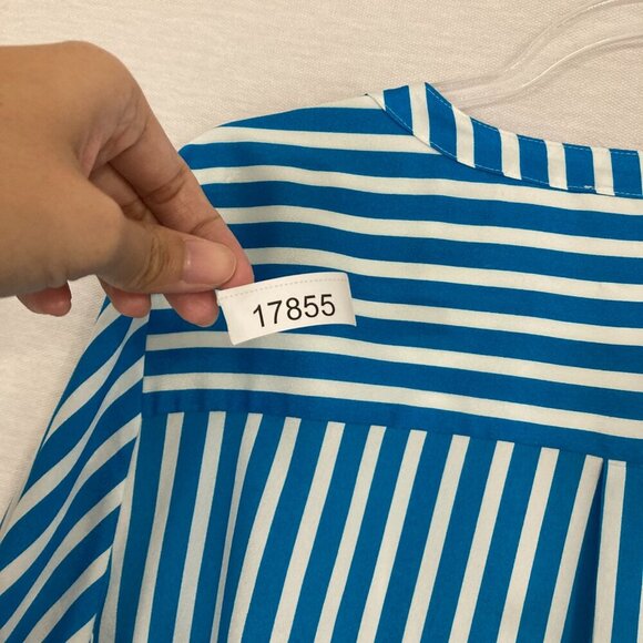 Calvin Klein Blue White Striped Quarter Zip V Neck Popover Blouse 1X Office - Picture 10 of 10